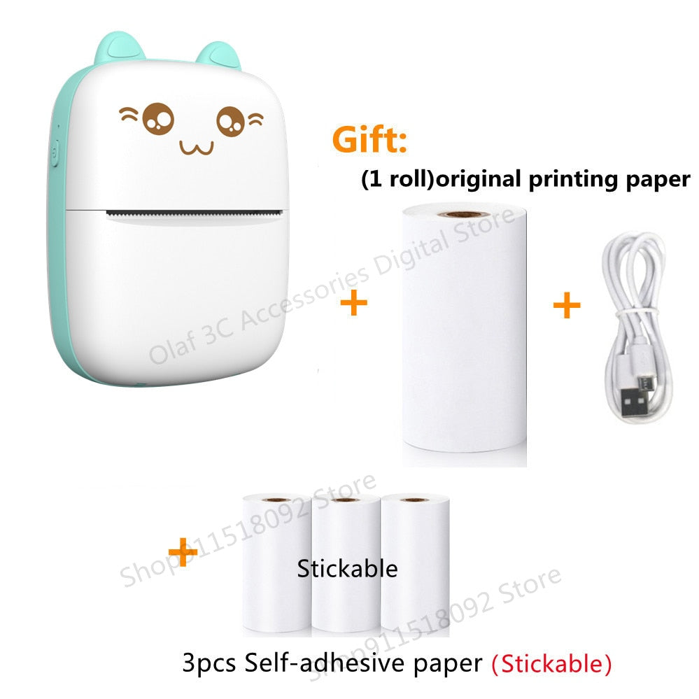 Meow Mini Label Printer Thermal Portable Printer with Inkless papers, works for ios and android